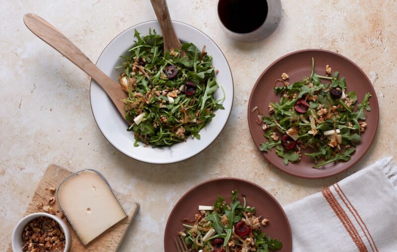 plated Cherry & Farro Salad from ONEHOPE wines test kitchen