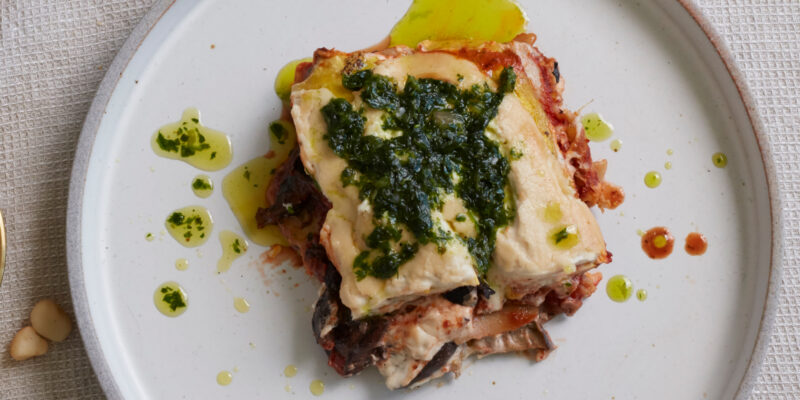 Macadamia Ricotta Vegetable Lasagna paired to pair with ONEHOPE Primitivo for Women’s History Month Wine Pairings