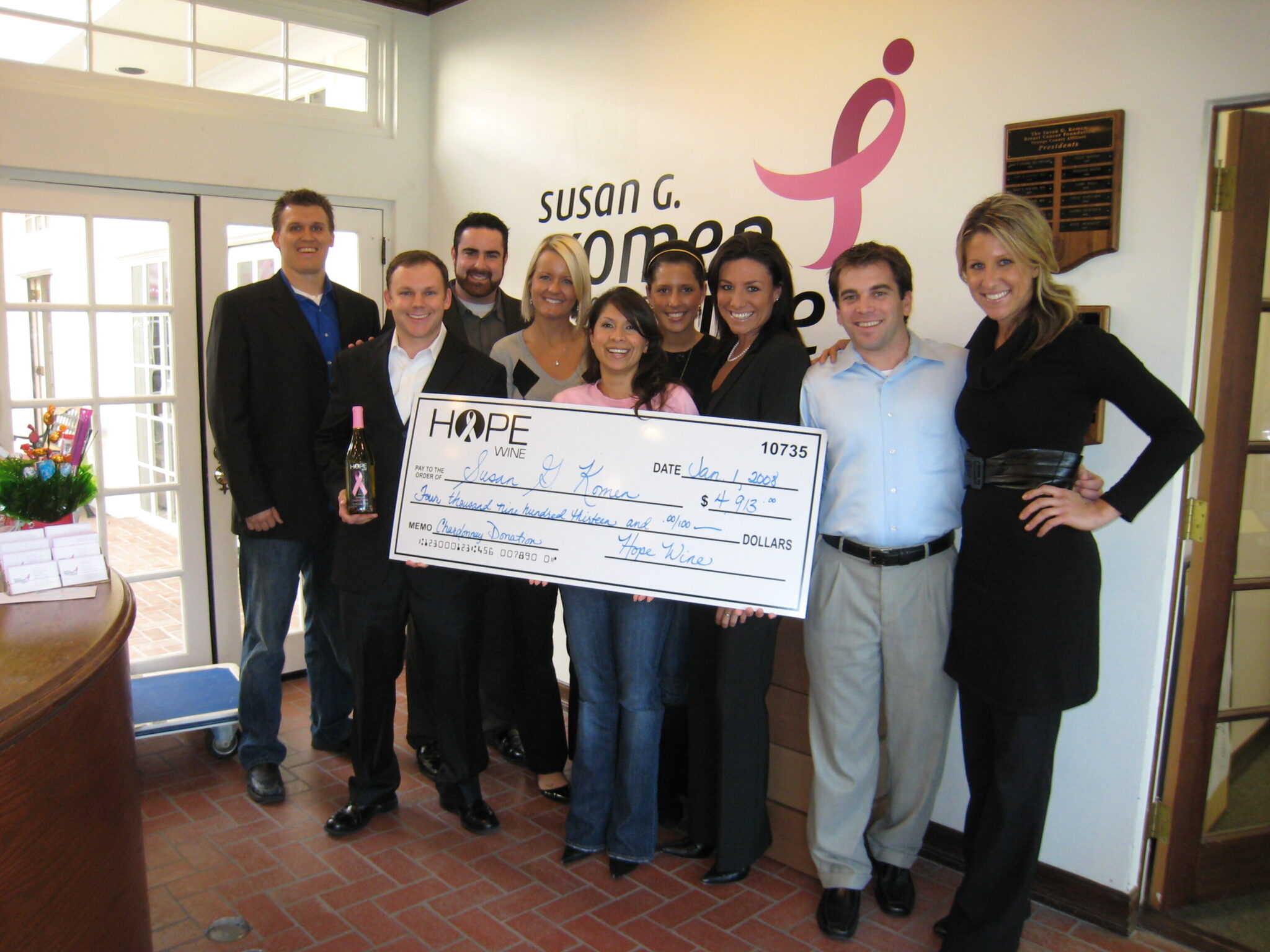 Susan G. Koman check from One Hope